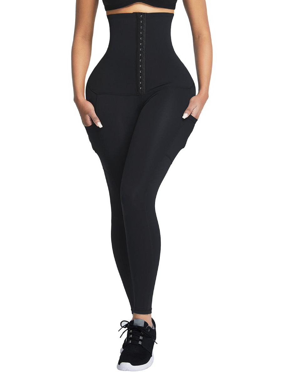 Black Shape Leggings High Waist Pockets 3 Hooks Fat Burning