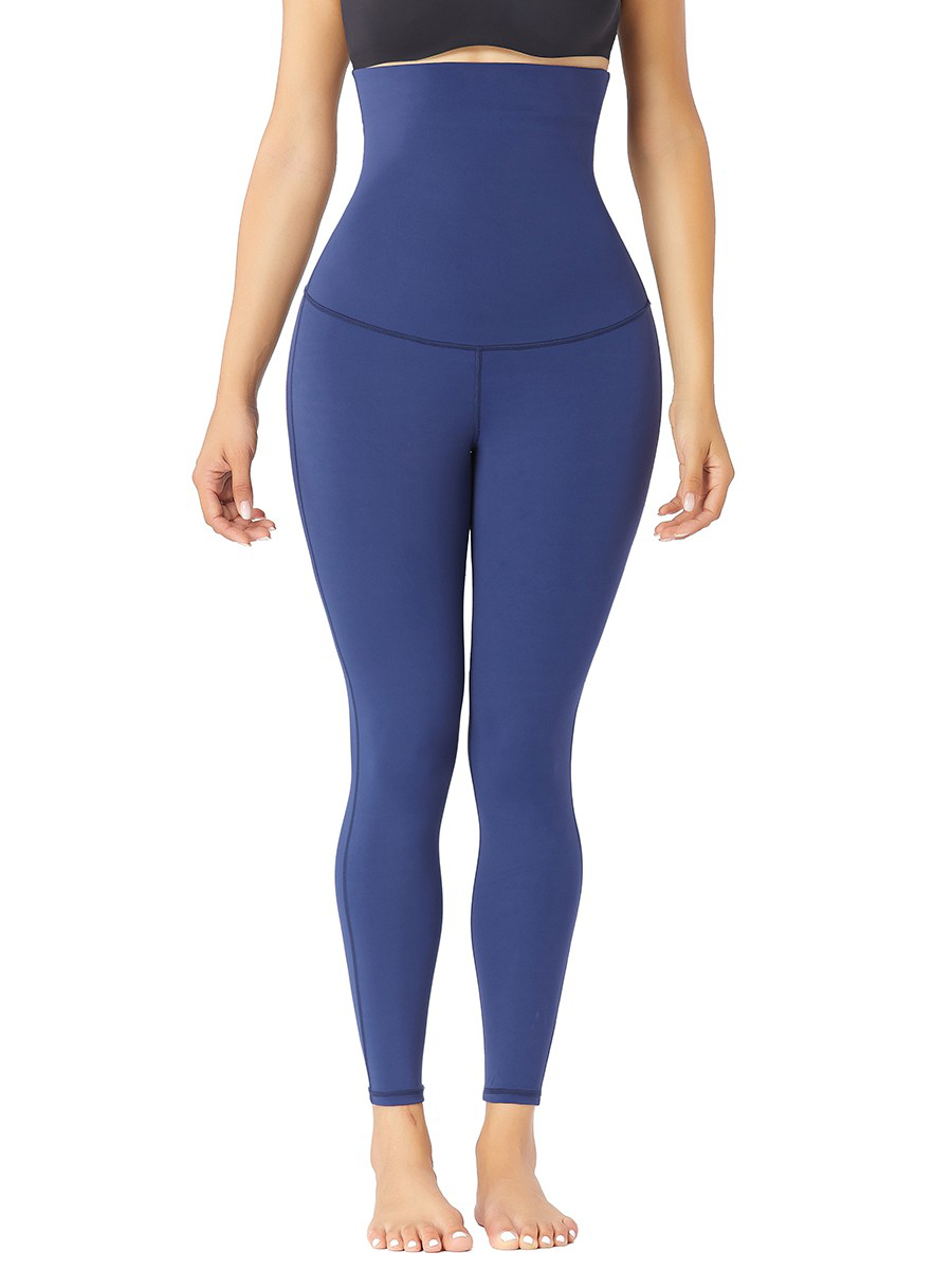 Dark Blue Double-Layer Shapewear Leggings Plus Size Ankle Length