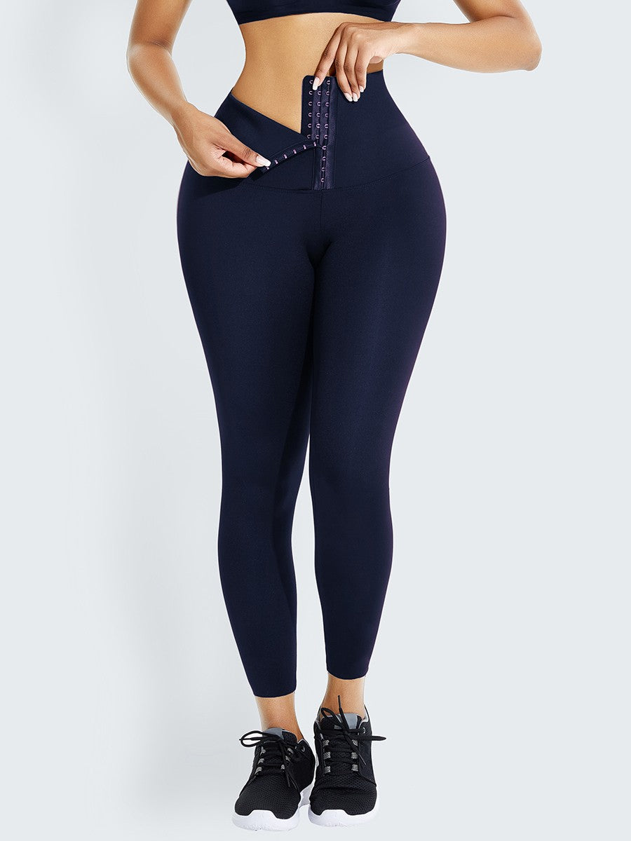 Navy Blue Front Hook High Waist Shapewear Leggings Good Elastic