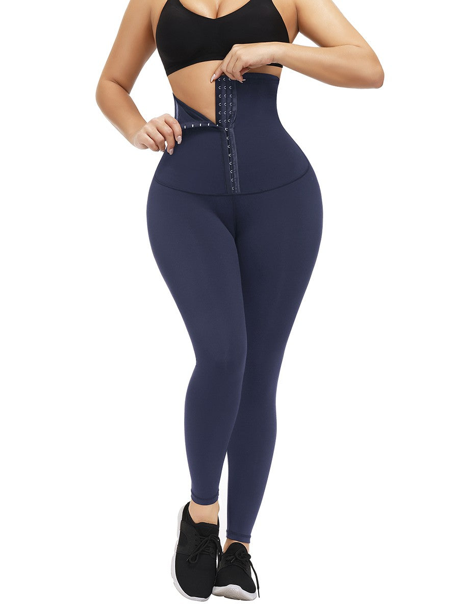 Dark Blue 3 Rows Hooks Waist Trainer Leggings Highest Compression