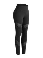 Fitted Black Reflective Print Yoga Leggings Pocket Ladies Grace
