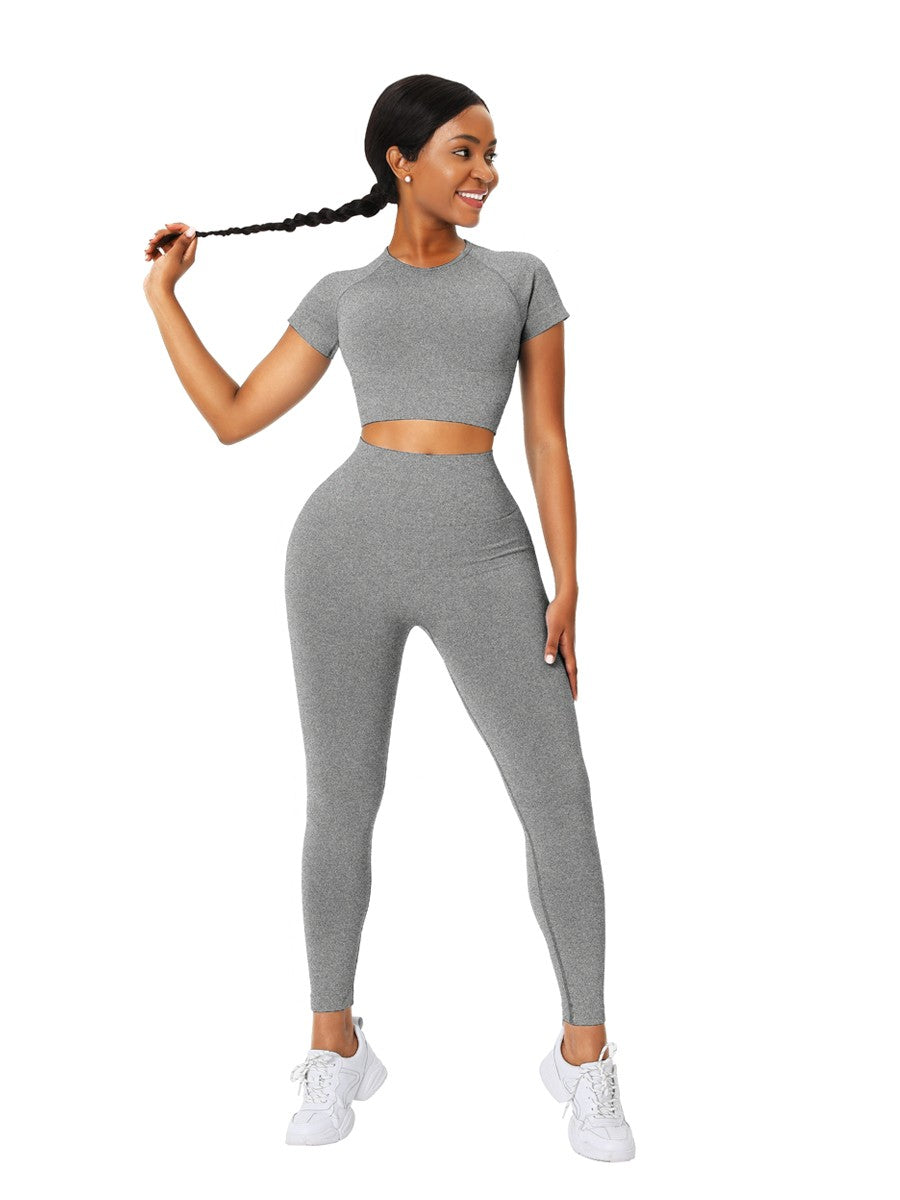 Shop Gray Solid Color Sports Top Seamless Legging Distinctive Look