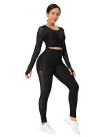 Gray Full-Length Jacquard Mesh Yoga Suit Exercise Outfit