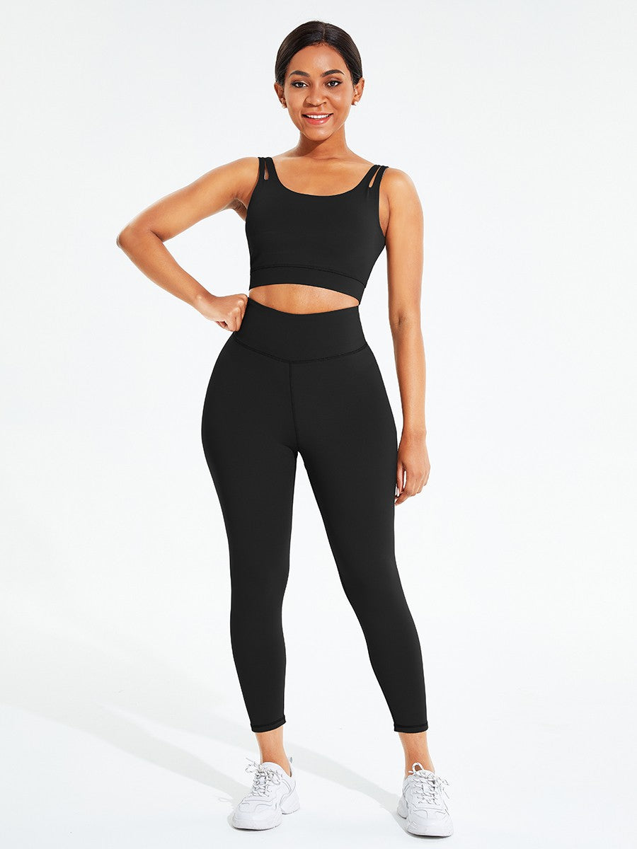 Black Seamless Sports Bra High Waist Leggings Good Elasticity