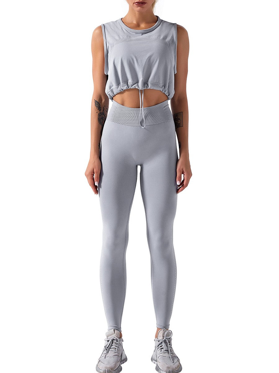 Seamless Light Gray Tank Top High Waist Leggings Absorbs Moisture