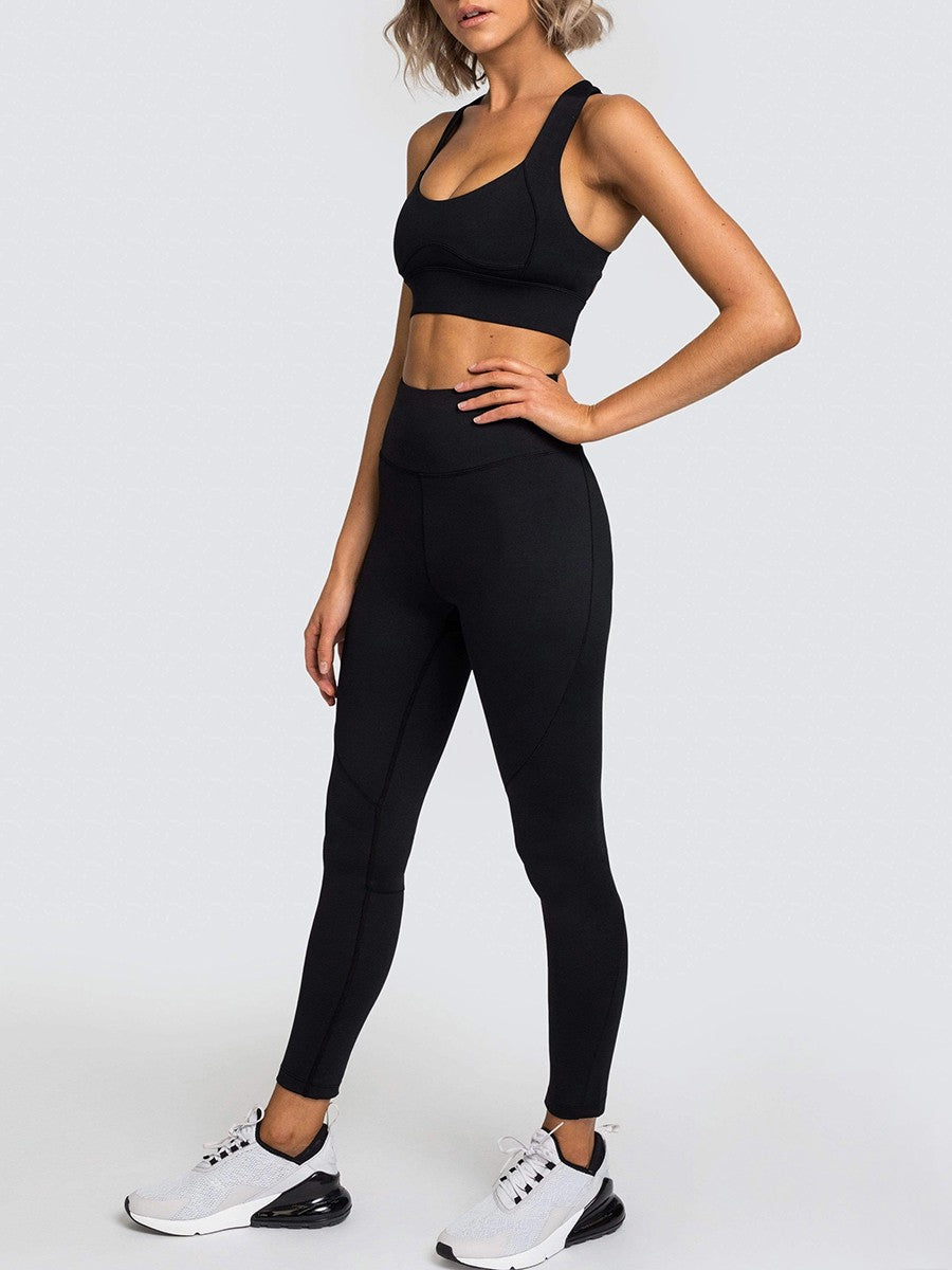 Black Sweat Suit U-Neck Racerback Solid Color For Training