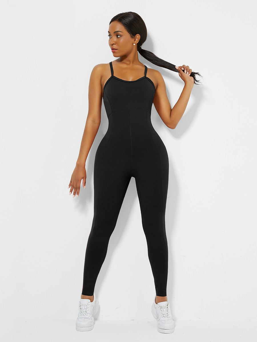 Strappy Back Removable Pads Yoga Bodysuit Casual Clothing