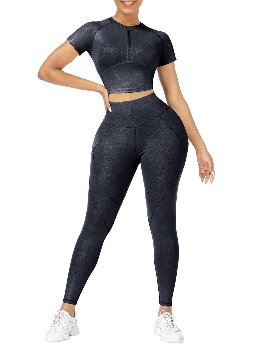 Short Sleeves High Waist Yoga Suits Quick Drying