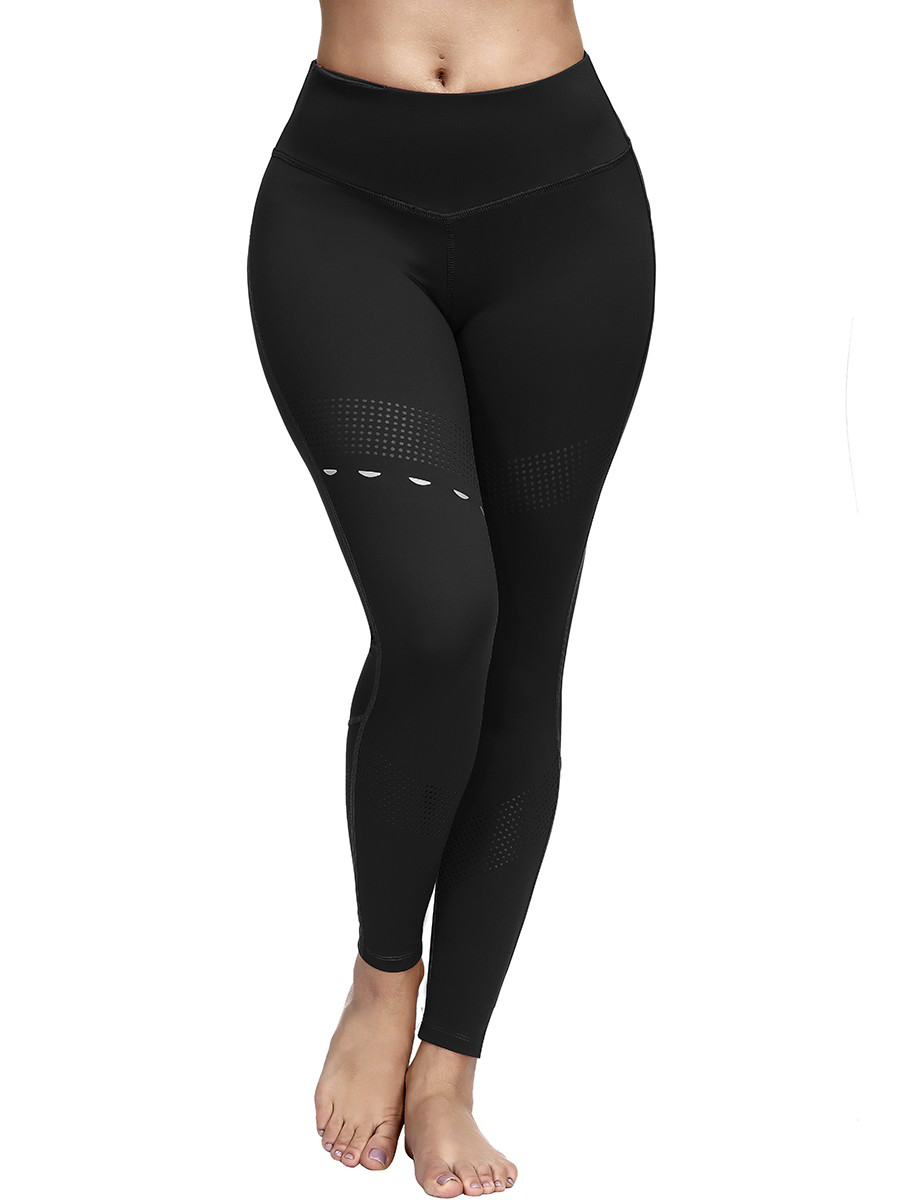 Fitted Black Reflective Print Yoga Leggings Pocket Ladies Grace